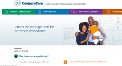 CompareCare website screenshot showing a couple with a baby