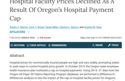 Hospital Facility Prices Declined As A Result Of Oregon’s Hospital Payment Cap