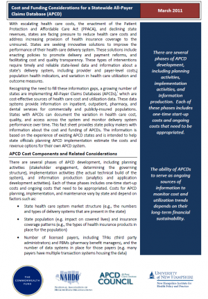 Cost and Funding Considerations for a Statewide All-Payer Claims Database (APCD) cover