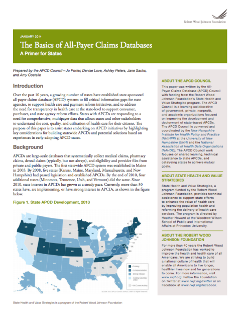 The Basics of All-Payer Claims Databases: A Primer for States report